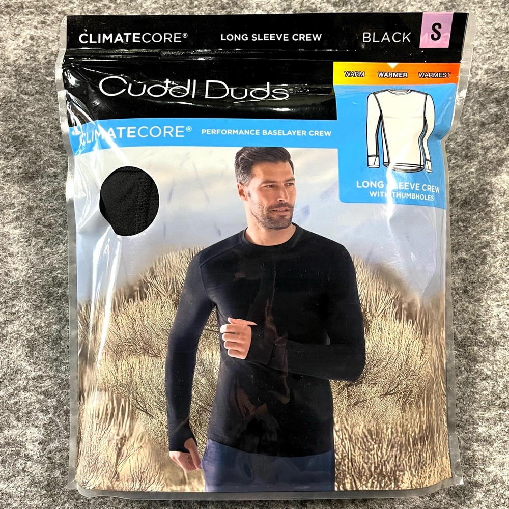 Cuddl Duds ClimateCore Base layer Mens S Black Long Sleeve Crew Thermal Outdoor‎